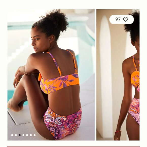 Anthropologie Delaney Pink Orange Floral Bow Bandeau Bikini Top Size XS - Picture 7 of 12